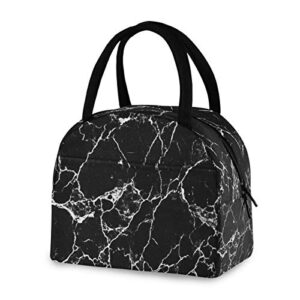 lunch bag white line black marble print lunch box ice cooler insulated portable zipper tote handbag for men women boys girls