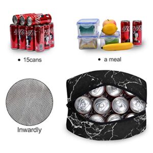 Lunch Bag White Line Black Marble Print Lunch Box Ice Cooler Insulated Portable Zipper Tote Handbag for Men Women Boys Girls