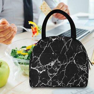 Lunch Bag White Line Black Marble Print Lunch Box Ice Cooler Insulated Portable Zipper Tote Handbag for Men Women Boys Girls