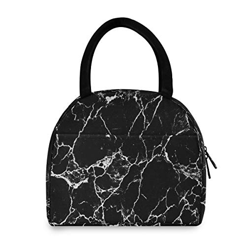 Lunch Bag White Line Black Marble Print Lunch Box Ice Cooler Insulated Portable Zipper Tote Handbag for Men Women Boys Girls