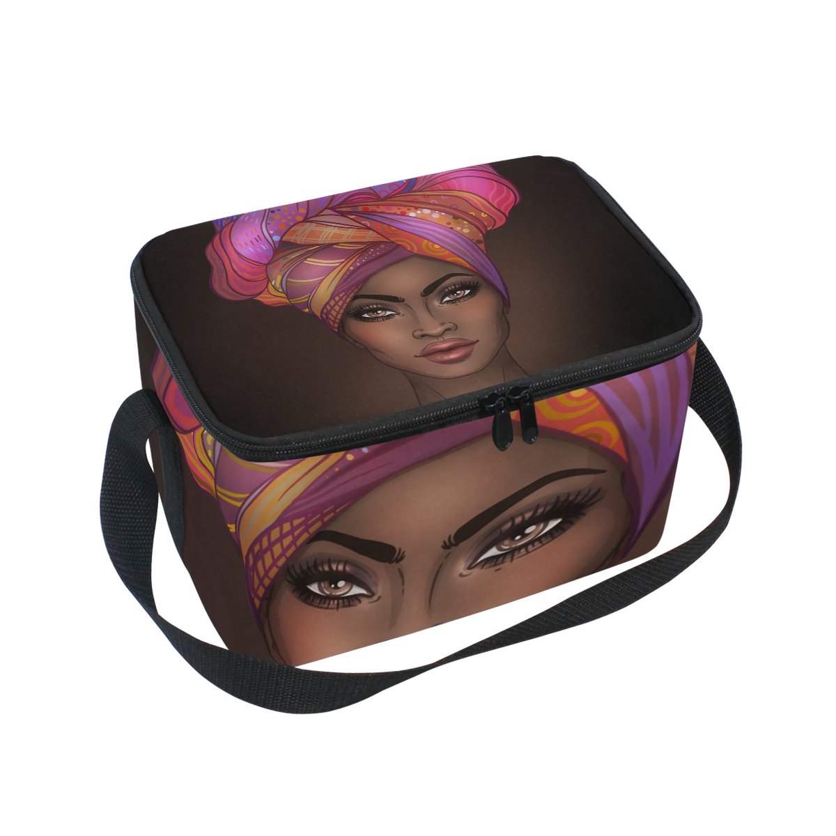 Lunch Bag African American Woman Square Tote Bag Picnic Travel Organizer Lunch Holder Lunch Handbags Box