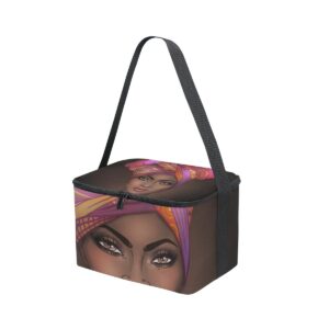 Lunch Bag African American Woman Square Tote Bag Picnic Travel Organizer Lunch Holder Lunch Handbags Box