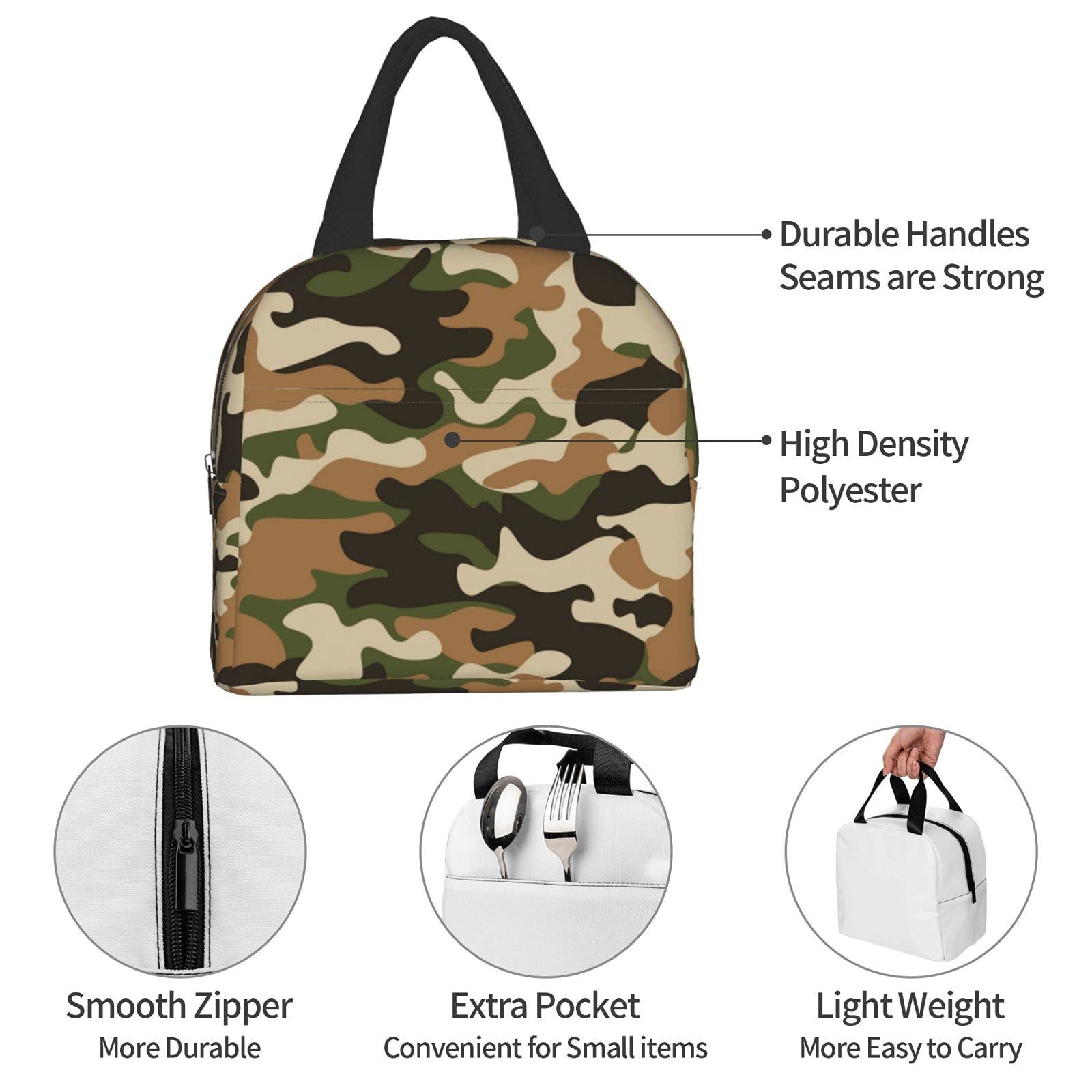 WJLKSJD Green Camo Durable Insulated Lunch Box for Teens, Resuable Camouflage Lunch Bag Women Men Applicable Work Picnic Travel