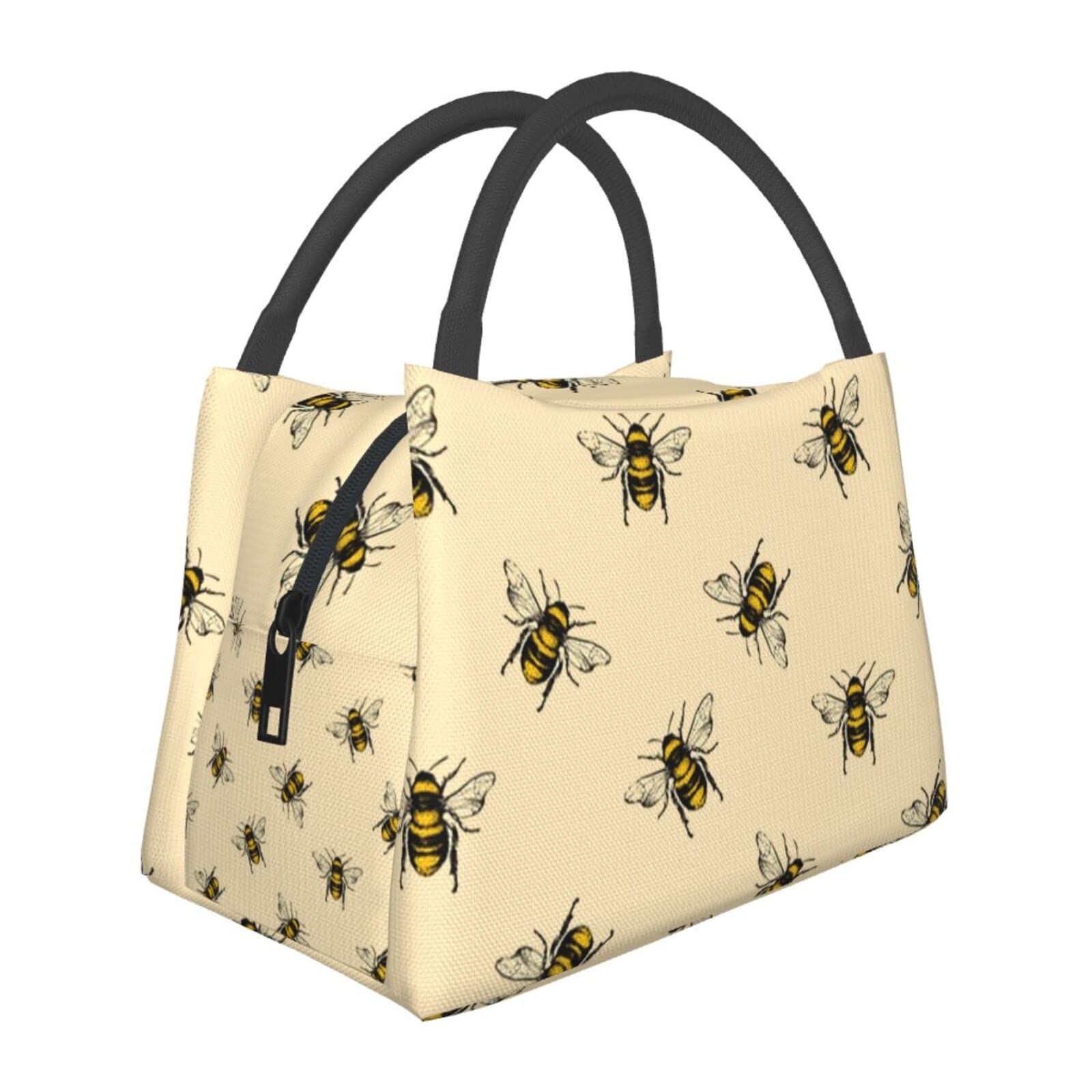 MANQINF Cute Bee Lunch Bag Lunch Box Large Capacity Bee Insulated Lunch Box Tote Reusable Cute Lunch Box