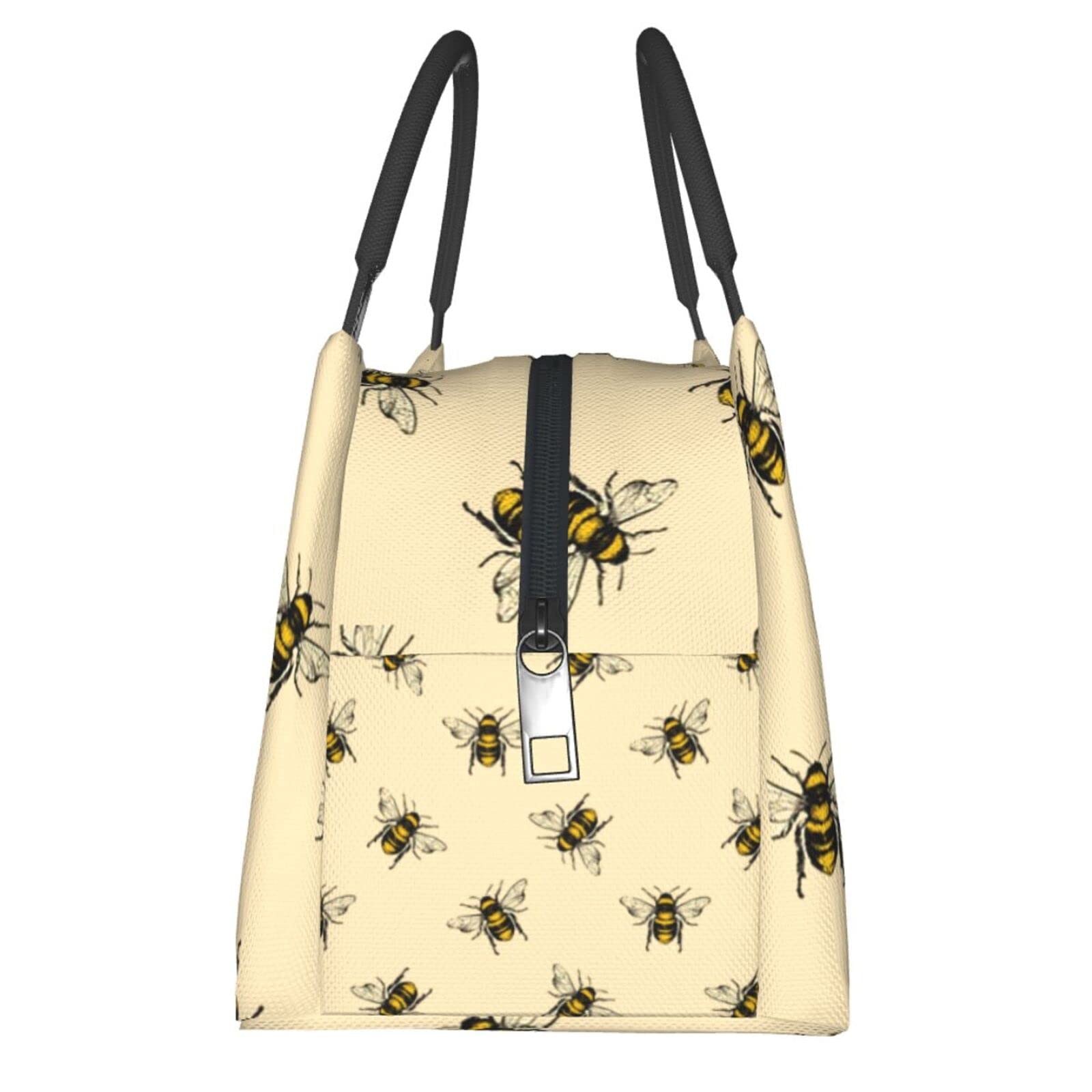 MANQINF Cute Bee Lunch Bag Lunch Box Large Capacity Bee Insulated Lunch Box Tote Reusable Cute Lunch Box