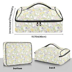 Kigai Cute Bunny and Floral Double Insulated Casserole Carrier For Hot or Cold Food, Expandable Hot Food Carrier Bag, Insulated Food Bag for Parties, Beach, Picnic, Camping