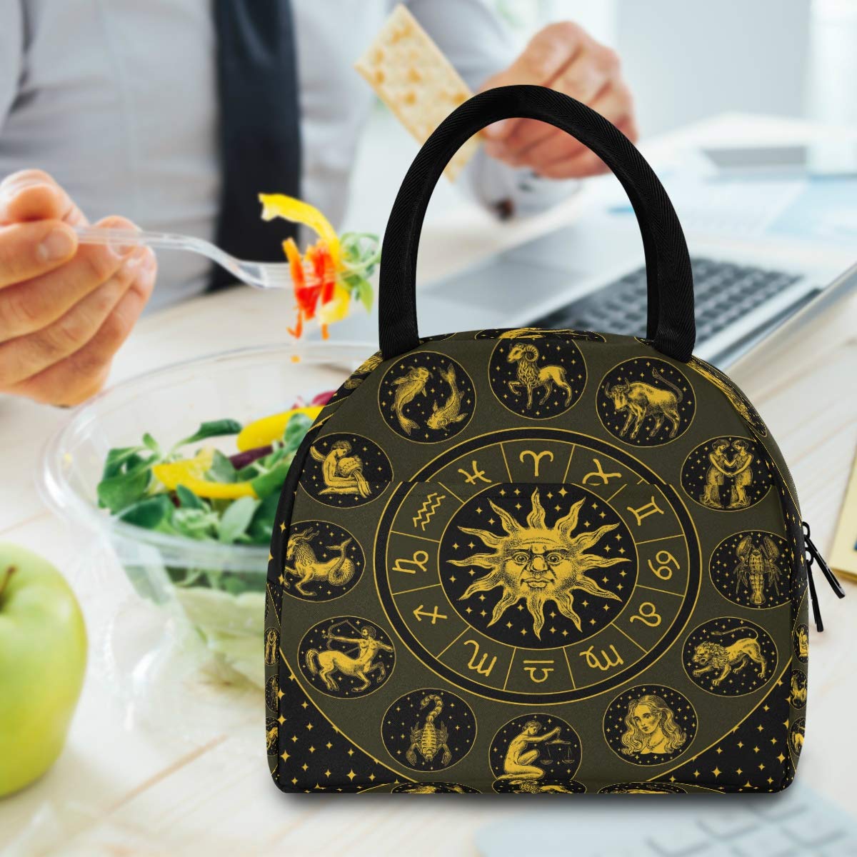 TropicalLife Sun Moon Constellation Lunch Bag Insulated Lunch Box Cooler Tote Bag, Celestial Zodiac Reusable Zipper Meal Prep Handbag for Kids Teen Girls Women Men Work Office Outdoor Picnic