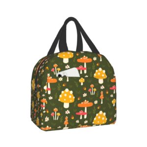 pubnico cute mushroom and leaves lunch box, bento box insulated lunch boxes reusable waterproof lunch bag with front pocket for office picnic hiking beach
