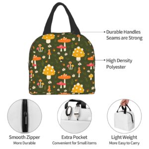 Pubnico Cute mushroom and leaves Lunch Box, Bento Box Insulated Lunch Boxes Reusable Waterproof Lunch Bag With Front Pocket For Office Picnic Hiking Beach