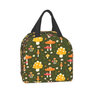 Pubnico Cute mushroom and leaves Lunch Box, Bento Box Insulated Lunch Boxes Reusable Waterproof Lunch Bag With Front Pocket For Office Picnic Hiking Beach