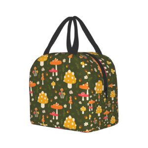 Pubnico Cute mushroom and leaves Lunch Box, Bento Box Insulated Lunch Boxes Reusable Waterproof Lunch Bag With Front Pocket For Office Picnic Hiking Beach