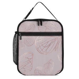 lynarei insulated lunch box butterfly rose gold portable lunch bag reusable small cooler lunchbox for men women picnic travel