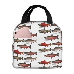 aseelo salmon print insulated lunch box bag portable aluminum foil thickened lunch bag with rice tote bag