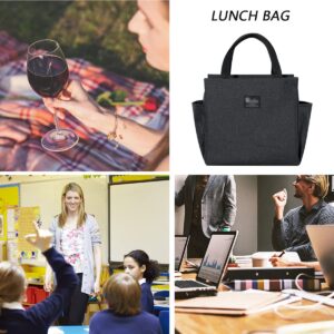 XINSHUN Lunch Bag, Portable Large Capacity Insulated Cooler Lunch Bag, Reusable Insulated Tote Bag for Office/Work/Outdoor Picnic (Black)