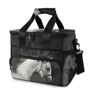 alaza white horse on black large cooler insulated picnic bag lunch box for adult men women