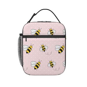 bqiuulo cute bees on pink lunch bag for men women tote insulated cooler bags reusable lunch box for college work office picnic
