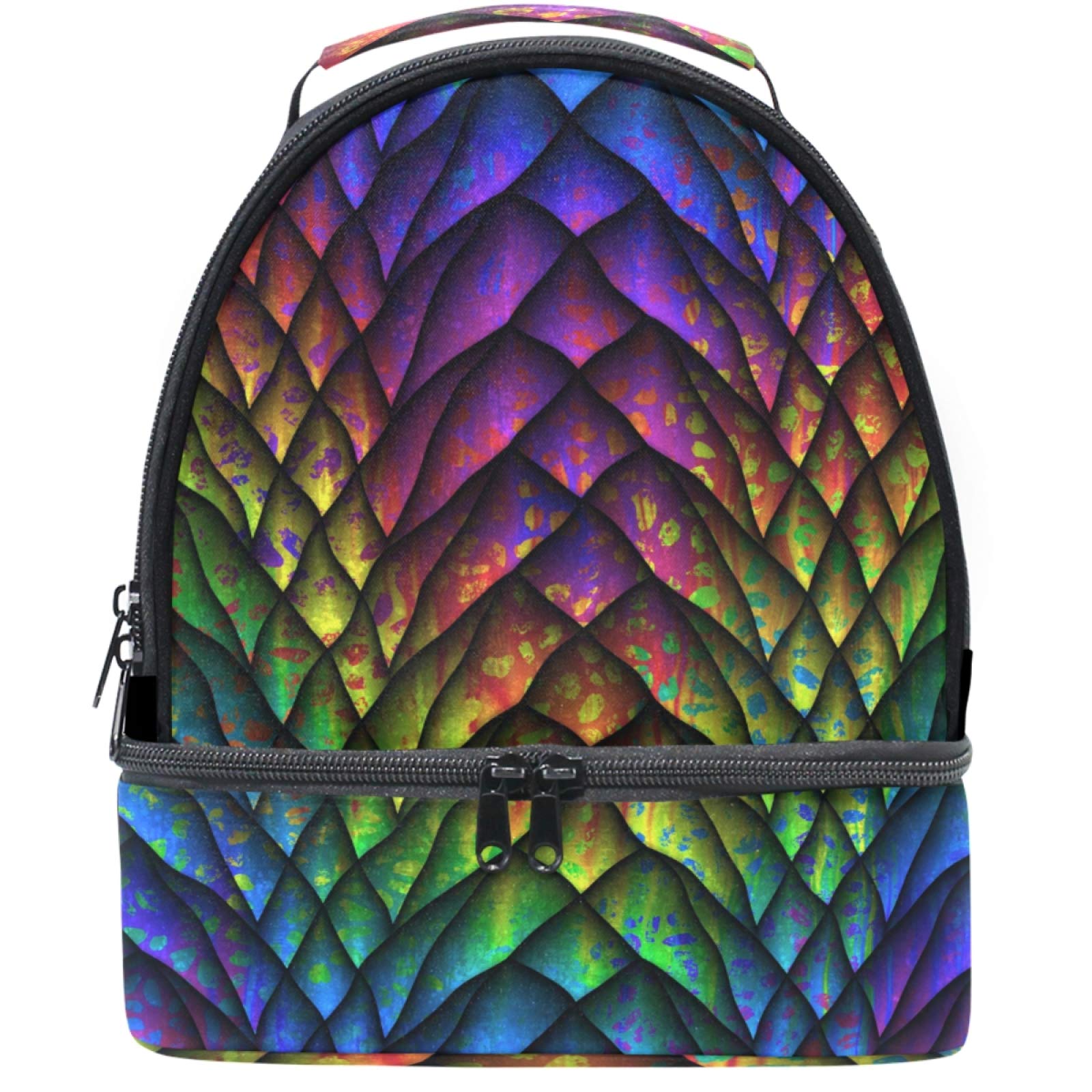 Naanle Colorful Dragon Scale 3D Print Lunch Bags for Women Men Youth Lunch Boxes Insulated Lunch Bag with Shoulder Strap Double Decker Dual Compartment Waterproof Reusable Lightweight Gift