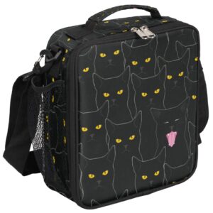 cute black cat kids lunch bag for boy girl kitten insulated lunch box cooler lunch tote bag thermal bag with adjustable shoulder strap for school work picnic