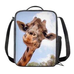 coeqine giraffe pattern with portable lunch bags insulated lunch box lunch tote bag with shoulder strap,side pocket design,for boys girls kids