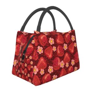 ASYG Strawberry Lunch Box Picnic Bags Cute Tote Insulated Portable Cute Container Meal Bag Lunch Box for Women