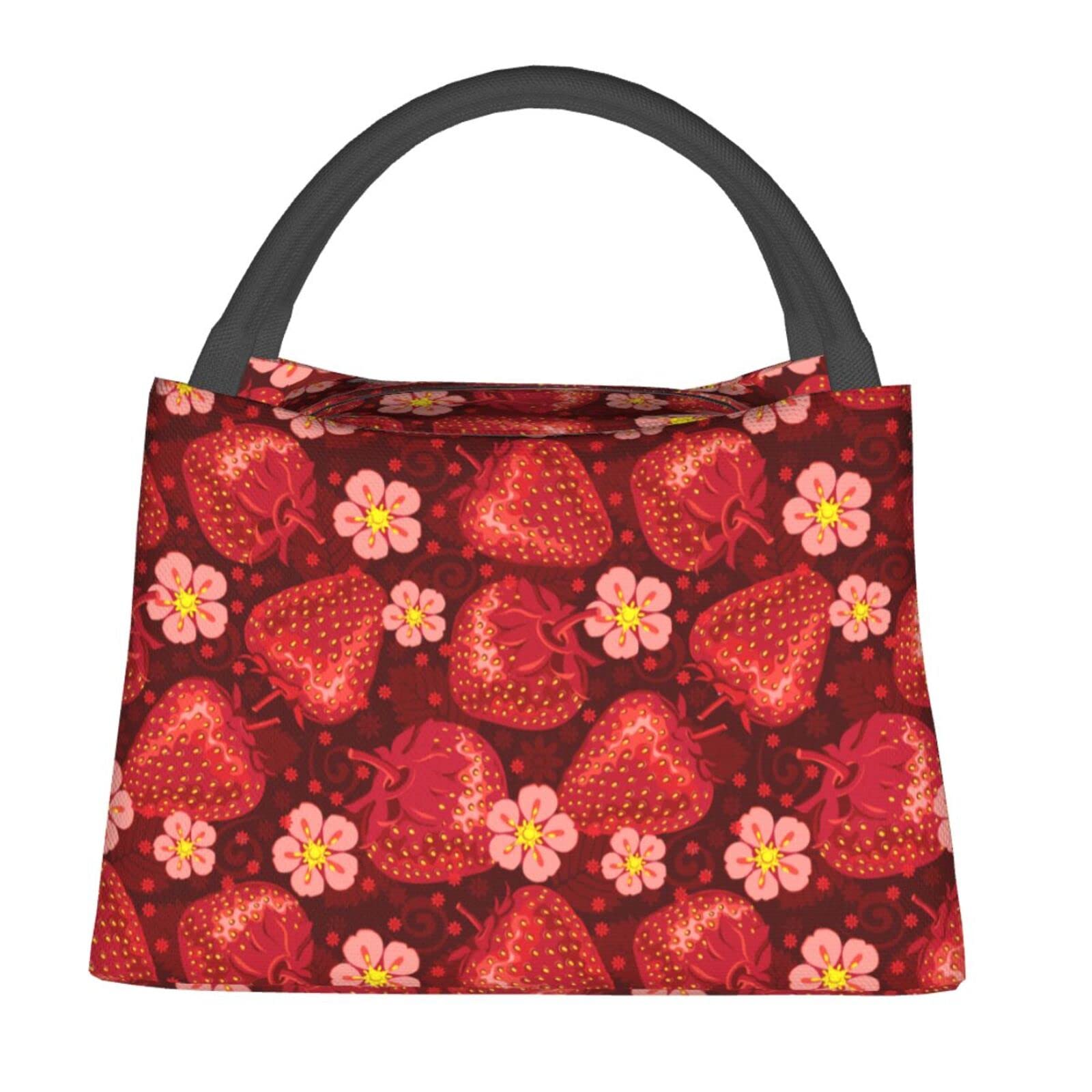 ASYG Strawberry Lunch Box Picnic Bags Cute Tote Insulated Portable Cute Container Meal Bag Lunch Box for Women