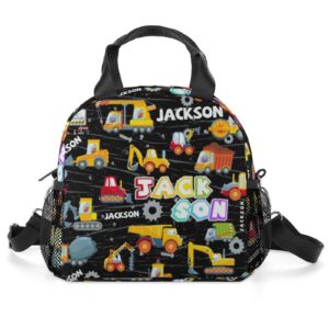 gihswe cartoon excavator tool car custom lunch bag personalized insulated kids lunch box add your name with adjustable shoulder strap reusable school picnic outdoors travel