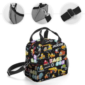 GIHSWE Cartoon Excavator Tool Car Custom Lunch Bag Personalized Insulated Kids Lunch Box Add Your Name with Adjustable Shoulder Strap Reusable School Picnic Outdoors Travel