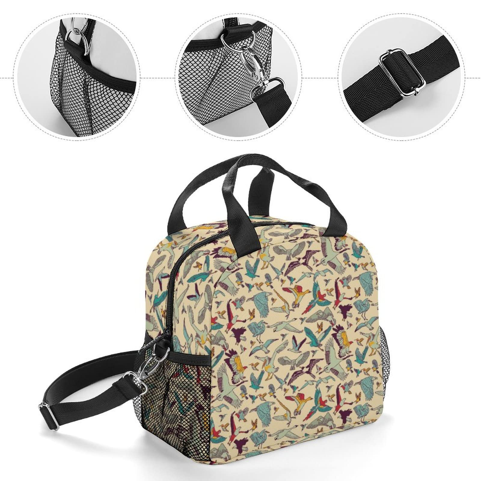 Birds Lunch Bag, Lunch Box Portable Insulated Lunch Tote Bag, Thermal Cooler Bag for Women Work Outdoor