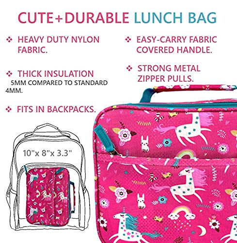 Bundle of kinsho Bento Lunch Box with Insulated Bag, Water Bottle&Ice Pack Set (Pink Unicorn) + Pencil Case for Girls, Cute Pouch Box Bag for Little Kids (Pink Unicorn)