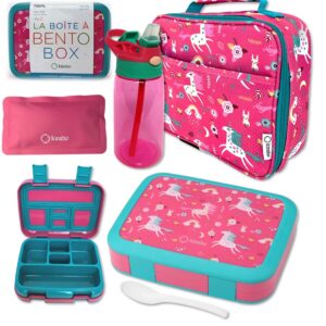 Bundle of kinsho Bento Lunch Box with Insulated Bag, Water Bottle&Ice Pack Set (Pink Unicorn) + Pencil Case for Girls, Cute Pouch Box Bag for Little Kids (Pink Unicorn)