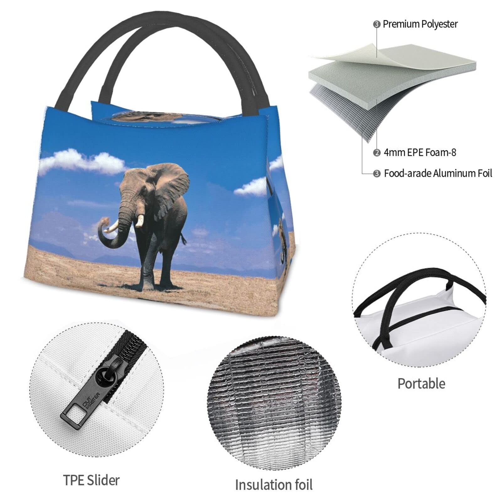 Elephant Lunch Box Picnic Bags Animal Tote Insulated Portable Elephant Decor Container Meal Bag