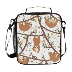 lunch box bag cute animal sloth flower leaves lunchbox insulated thermal cooler ice adjustable shoulder strap for women men boys girls