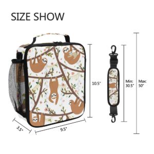 Lunch Box Bag Cute Animal Sloth Flower Leaves Lunchbox Insulated Thermal Cooler Ice Adjustable Shoulder Strap for Women Men Boys Girls