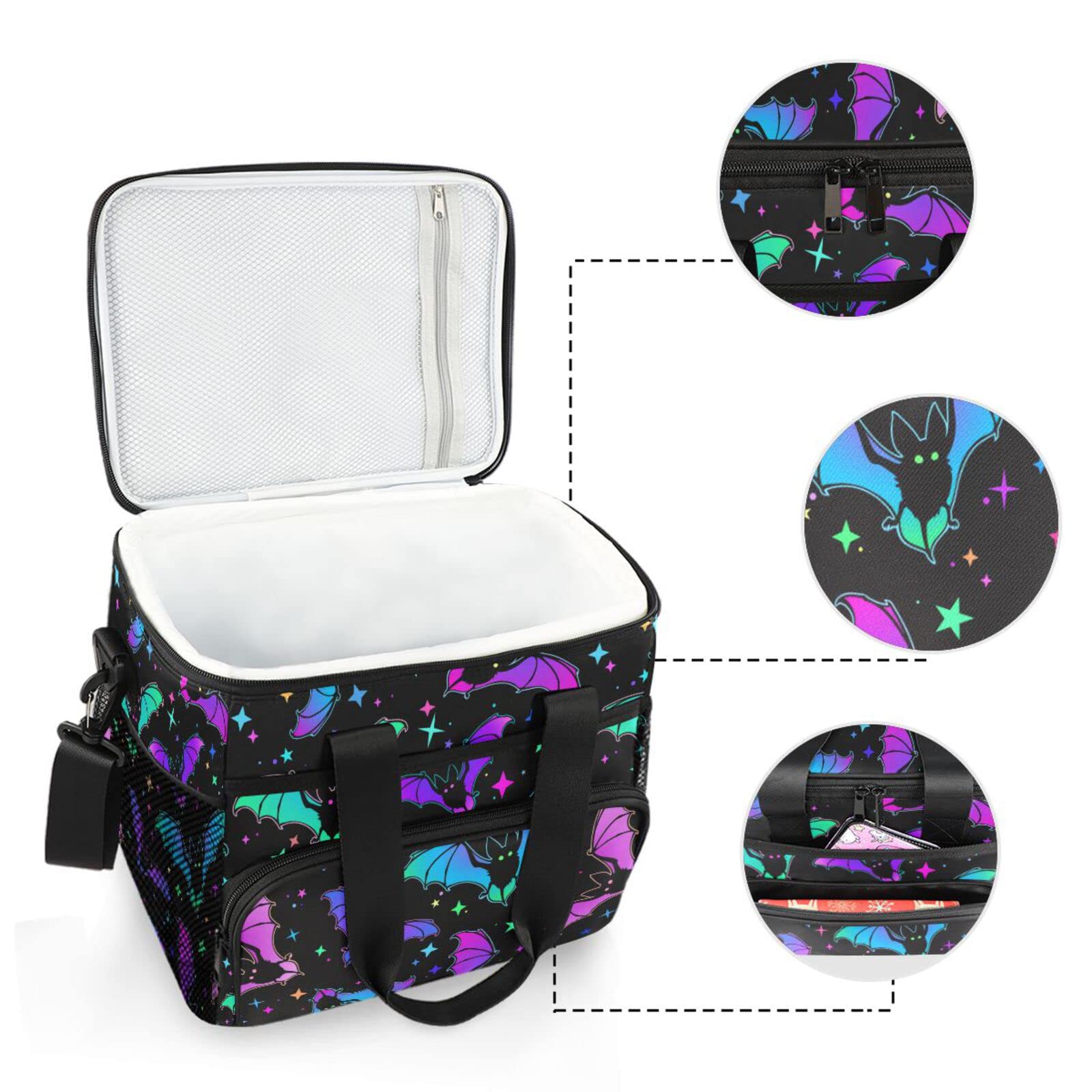 MNSRUU Cooler Bag Halloween Luminous Bats Soft Cooler Bag Insulated Lunch Totes Picnic Bag Beach Cooler Lunch Box Container with Adjustable Shoulder Strap