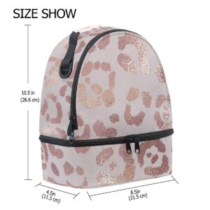 Rose Gold Leopard Lunch Tote Bag for Kid's,Double Decker Insulated Lunchbox Bag,Leakproof Thermal Cooler Bag for Men Women Youth