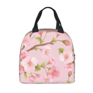 auhomea pink sakura blossom lunch bag for women men insulated lunch box for adult reusable lunch bags with pocket zippers for work, picnic, school or travel