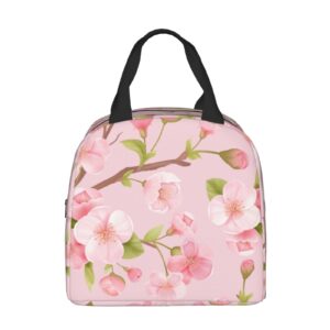 AuHomea Pink Sakura Blossom Lunch Bag For Women Men Insulated Lunch Box For Adult Reusable Lunch Bags With Pocket Zippers For Work, Picnic, School Or Travel