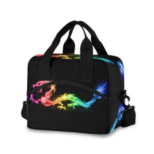 fire rainbow dragon lunch bag insulated lunch box for women men tote bag with detachable shoulder strap for office school picnic hiking