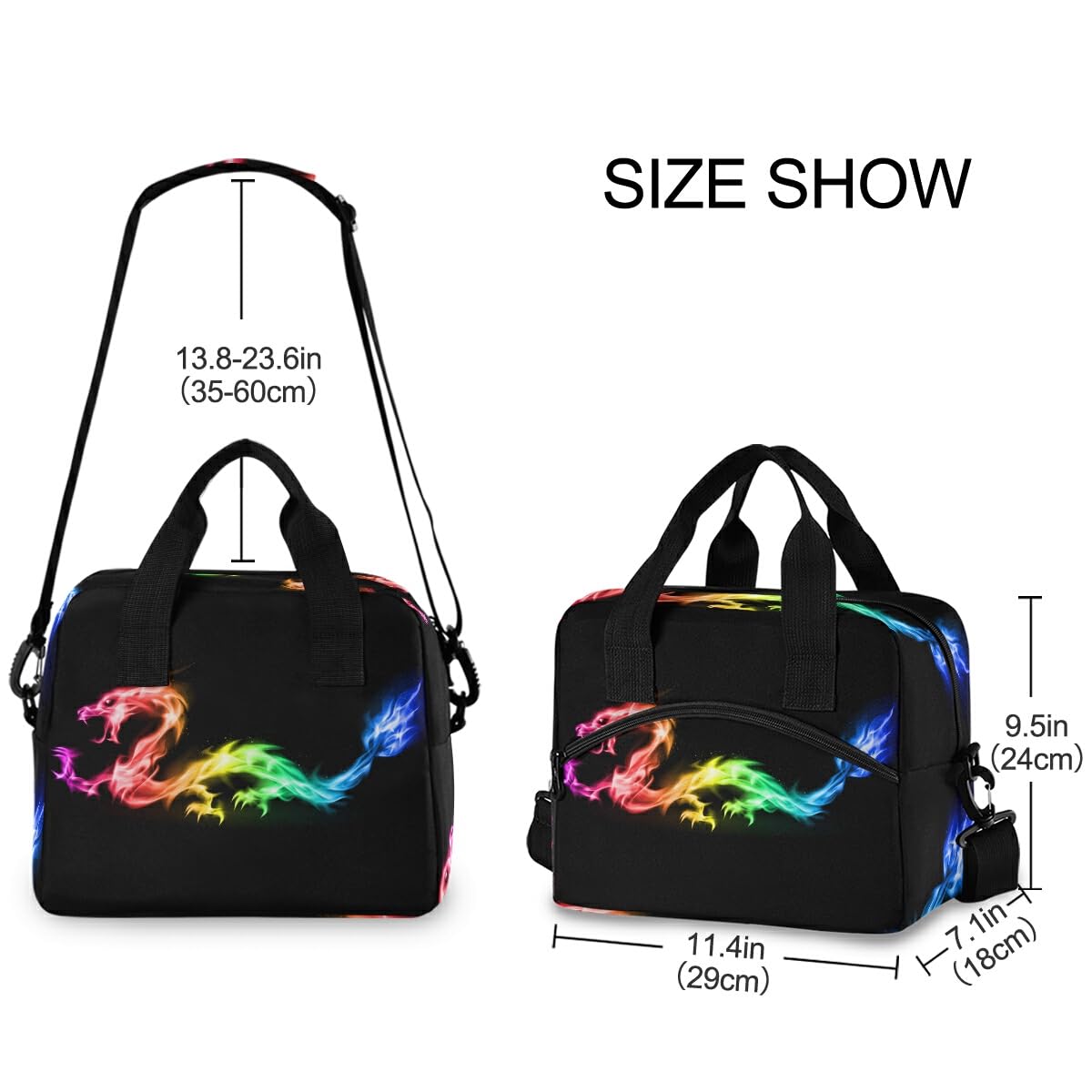 Fire Rainbow Dragon Lunch Bag Insulated Lunch Box for Women Men Tote Bag with Detachable Shoulder Strap for Office School Picnic Hiking