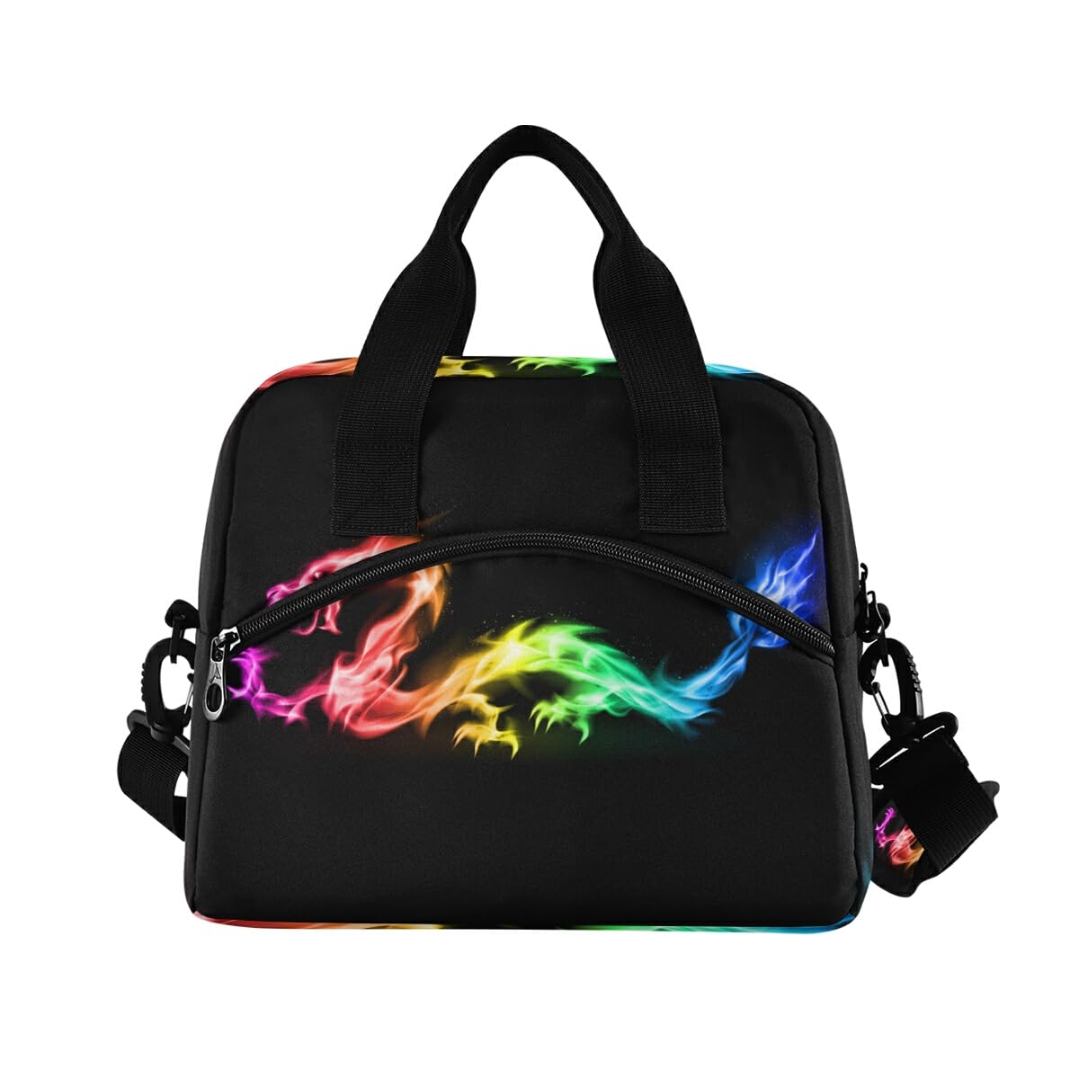 Fire Rainbow Dragon Lunch Bag Insulated Lunch Box for Women Men Tote Bag with Detachable Shoulder Strap for Office School Picnic Hiking