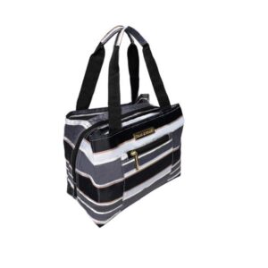 Isaac Mizrahi Inwood Deluxe Shopper Lunch Tote (Black Color Block Stripe)