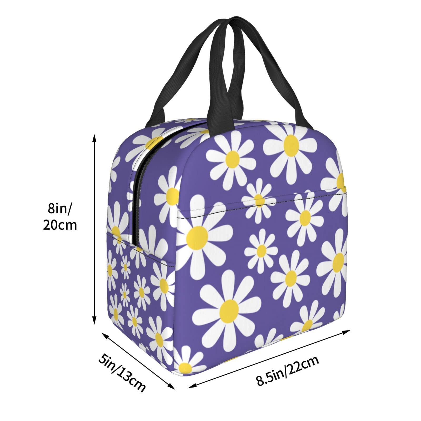 Echoserein Daisy Flower Purple Lunch Bag Insulated Lunch Box Reusable Lunchbox Waterproof Portable Lunch Tote For Women Girls