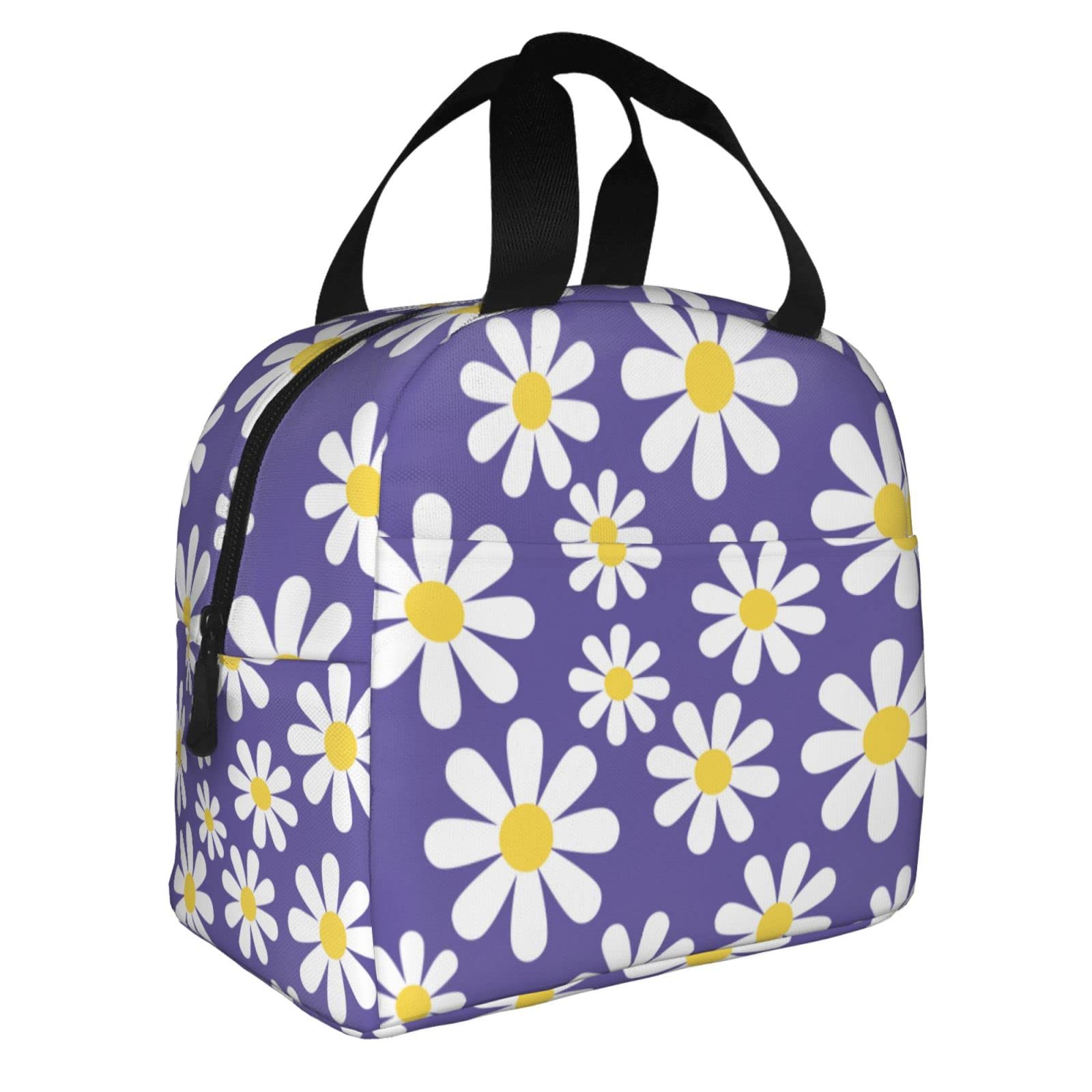 Echoserein Daisy Flower Purple Lunch Bag Insulated Lunch Box Reusable Lunchbox Waterproof Portable Lunch Tote For Women Girls