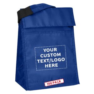 discount promos 100 hook and loop insulated lunch bags set - customizable text, logo - polyester, durable, vibrant, reusable - blue