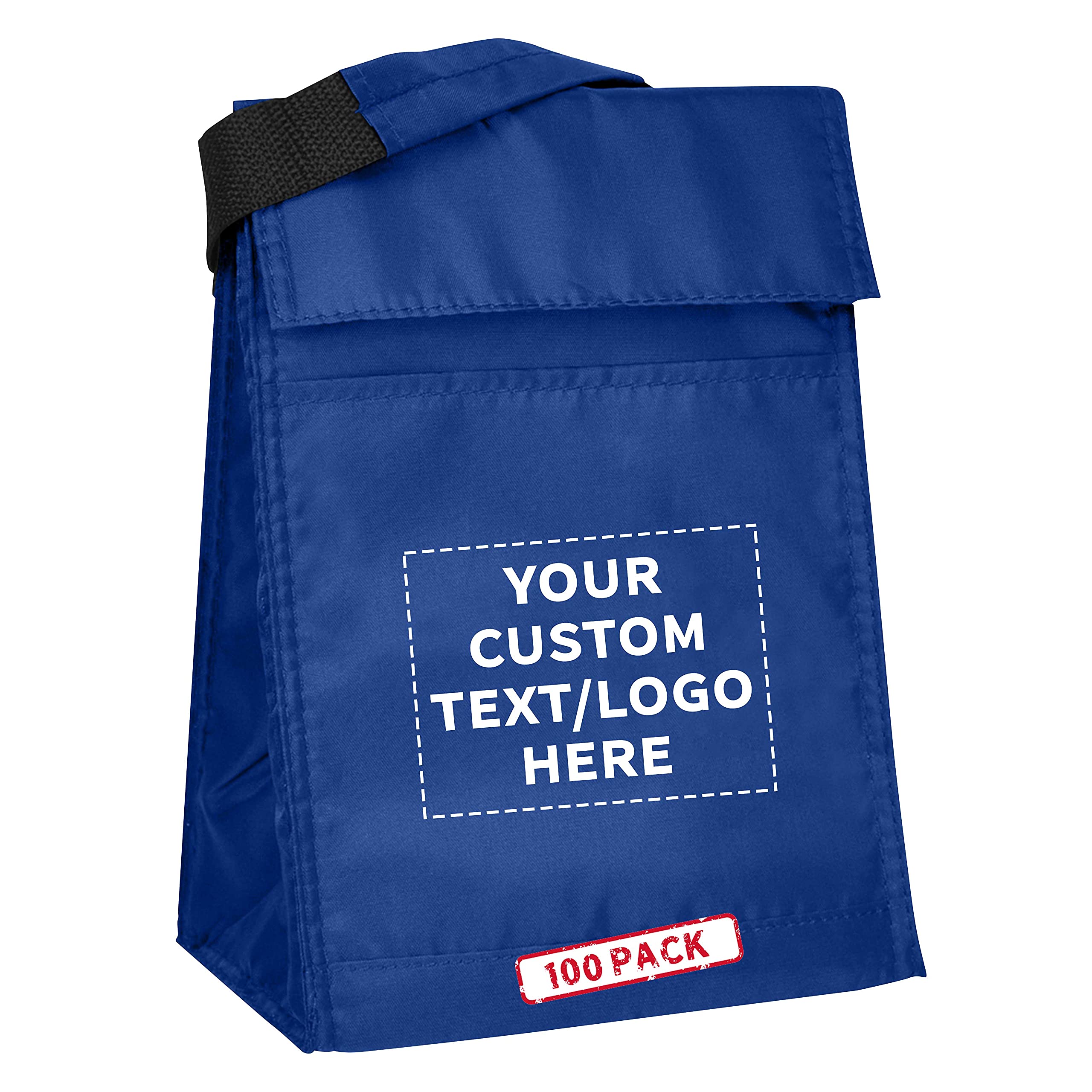 DISCOUNT PROMOS 100 Hook and Loop Insulated Lunch Bags Set - Customizable Text, Logo - Polyester, Durable, Vibrant, Reusable - Blue