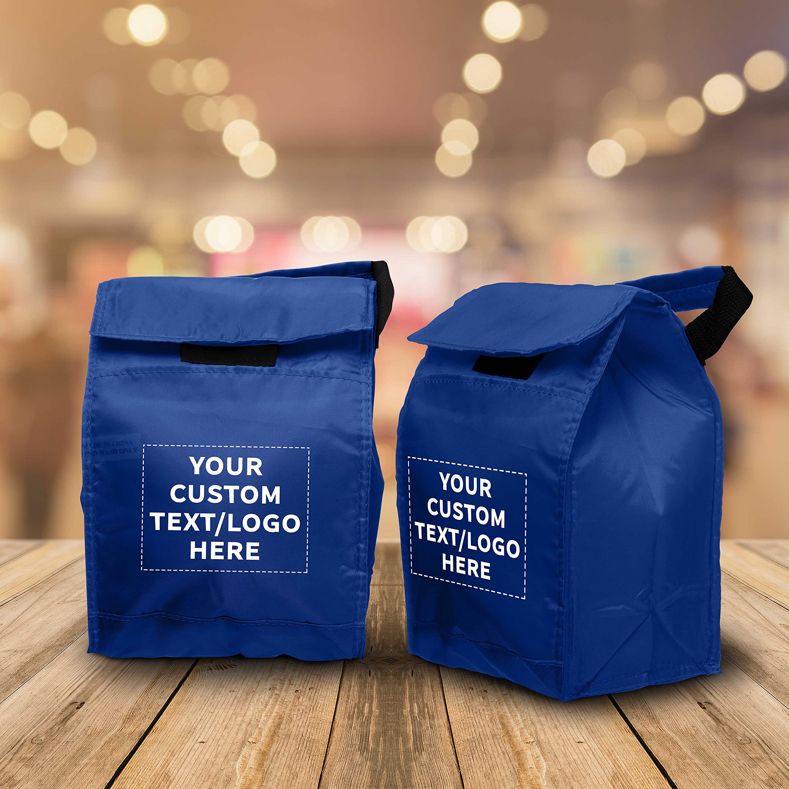 DISCOUNT PROMOS 100 Hook and Loop Insulated Lunch Bags Set - Customizable Text, Logo - Polyester, Durable, Vibrant, Reusable - Blue