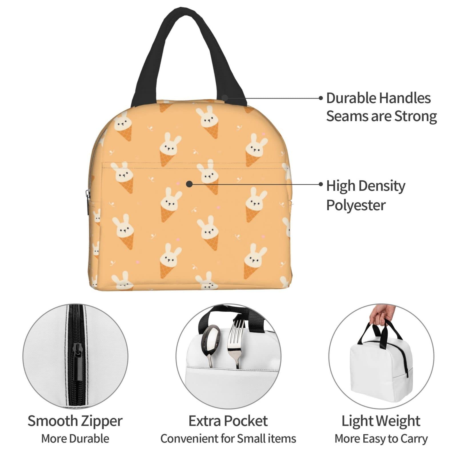 Lunch Bag Funny Bunny Ice Cream Design Insulated Lunch Box Reusable Lunch Bags Meal Portable Container Tote For Men Women Work Travel Picnic