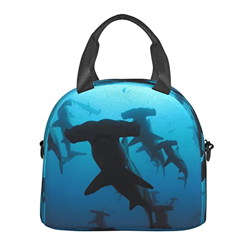 FXXWJP Hammerhead Sharks Handheld Crossbody Lunch Bag,Reusable Can Be Insulated To Keep Cold, Suitable For Office Work,Picnic, Beach (Men, Women)