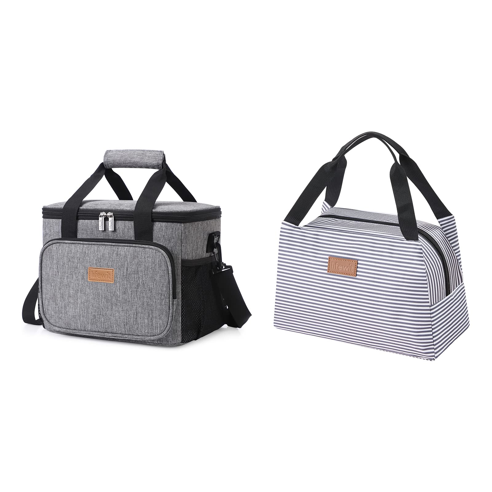 Lifewit 15L Collapsible Cooler Bag Grey and 7L Insulated Lunch Bag Stripes