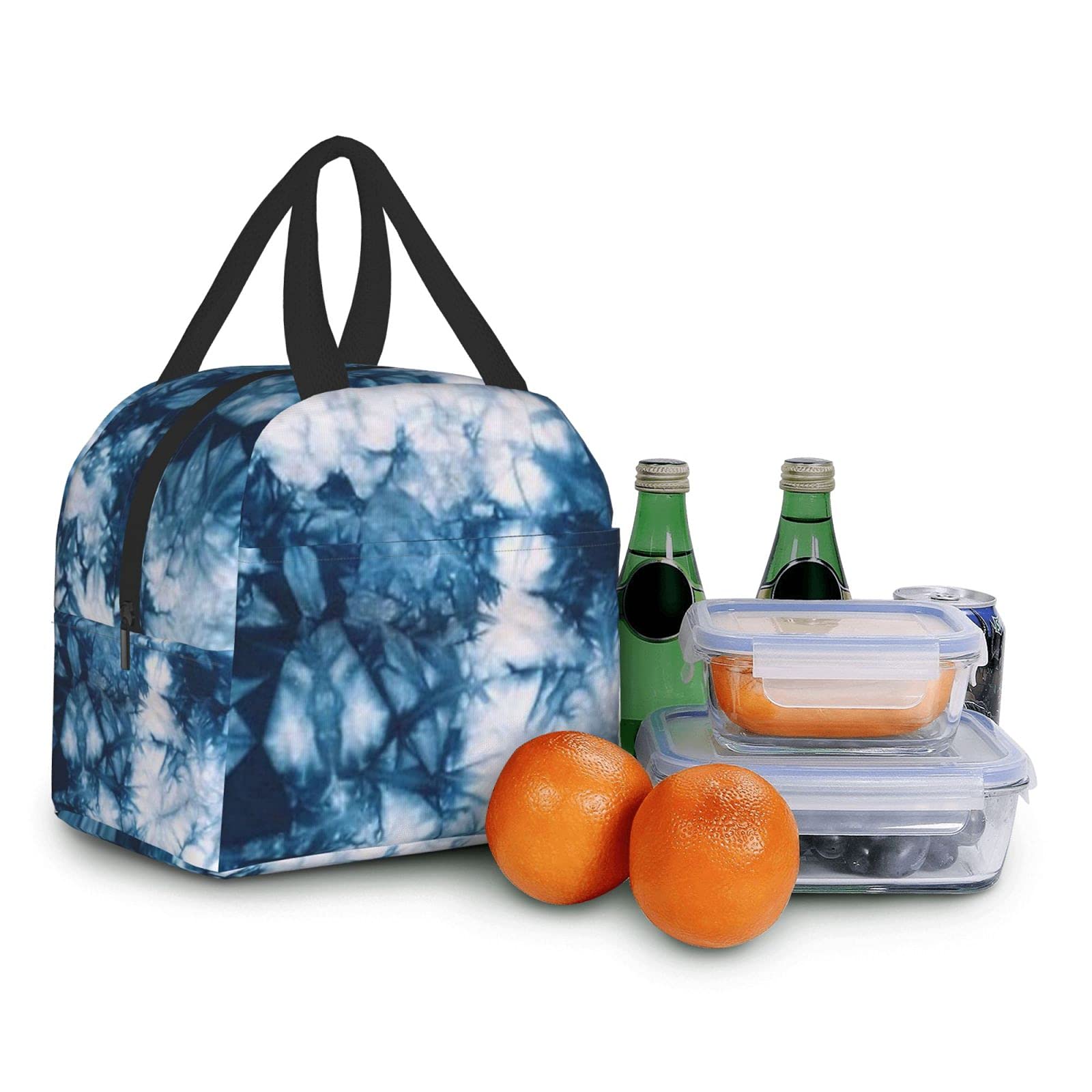 Blue Tie Dye Lunch Box Bento Travel Bag Picnic Tote Bags Insulated Durable Container Shopping Bag Reusable Waterproof Bags For Adult Women Men